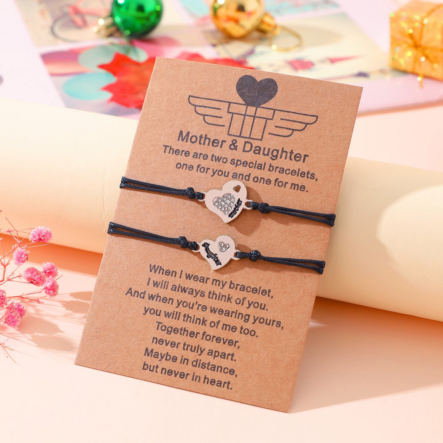 Metal Diamond Heart-shaped Mother And Daughter Lettering Bracelets