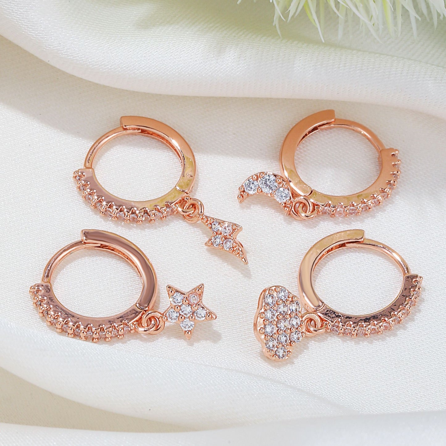 Star Moon Inlaid Zircon Clip Eardrop Fashion Trendy Ear Buckle