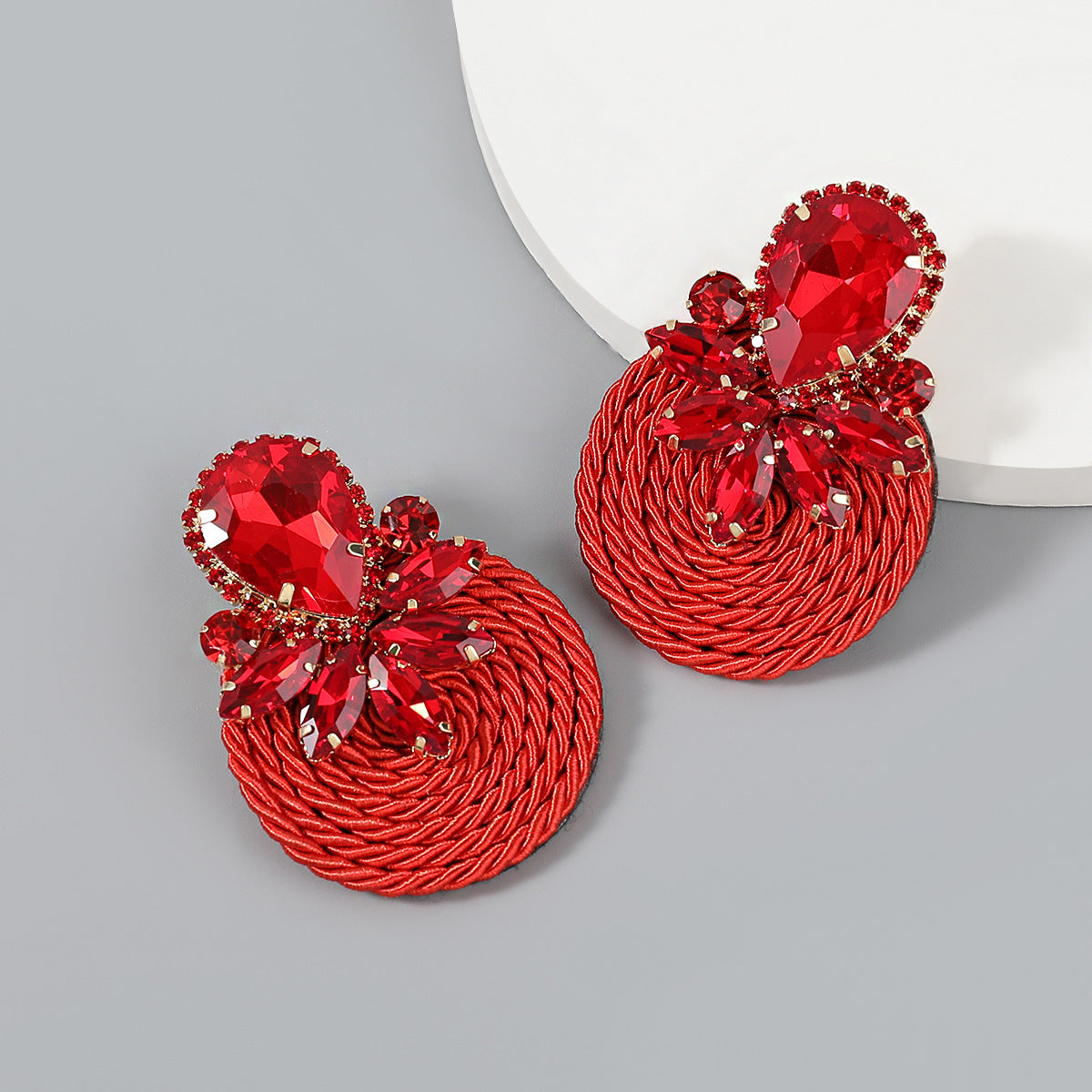 Geometric Glass Drill Polyester Filament Woven Earrings