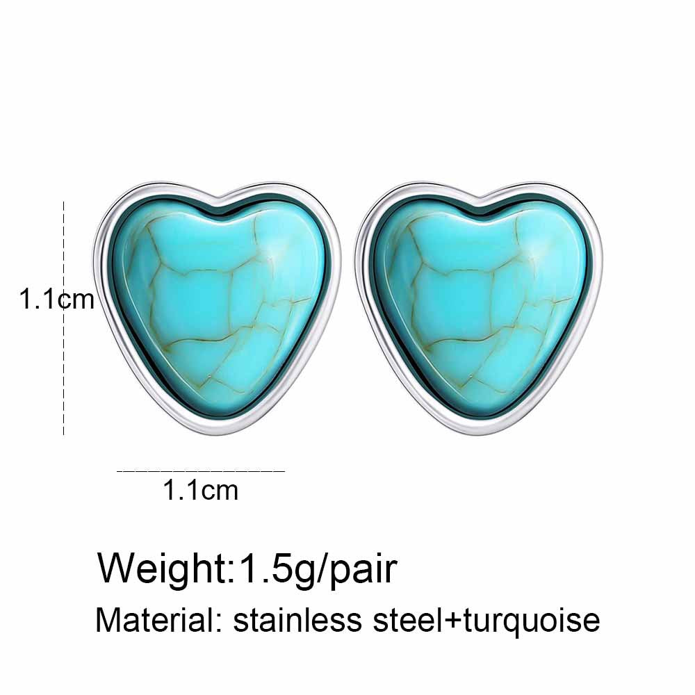 Steel Peach Heart Alloy Retro Turquoise Stud Earrings