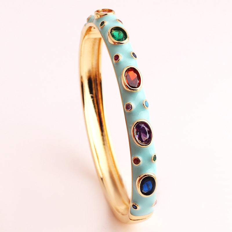 Women's Micro Inlay Color Zirconium Drip High Retention Copper Plated Gold Bracelet