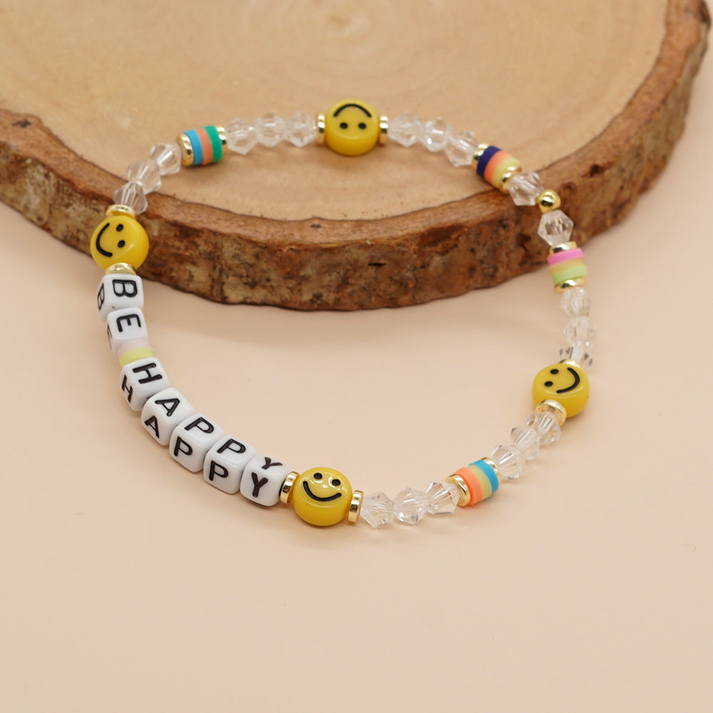 Bracelets de perles faits à la main avec perles de cristal pour femmes, visage souriant