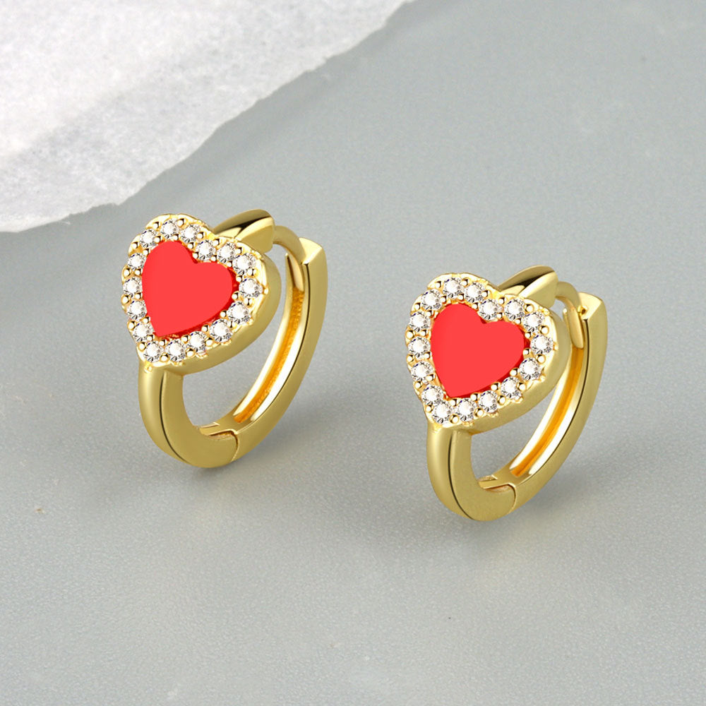 Women's Red Heart-shaped Ear Clip Fashionable Elegant Earrings