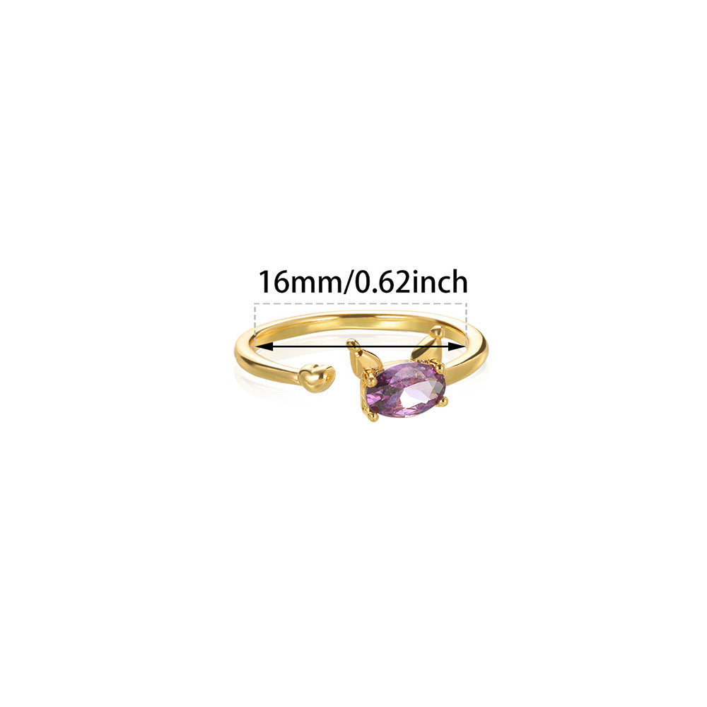 Sweet Loving Heart Purple Bow Zircon Gold-plated Ring