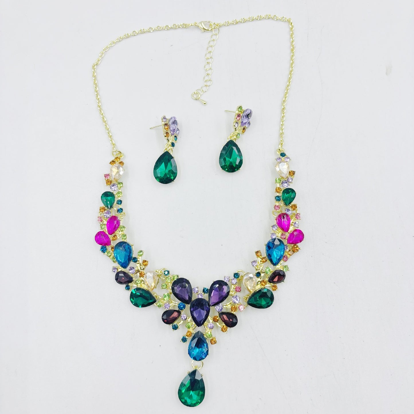 Water Drop Super Bridal Banquet Three-piece Zircon Gem Short Jewelry Set