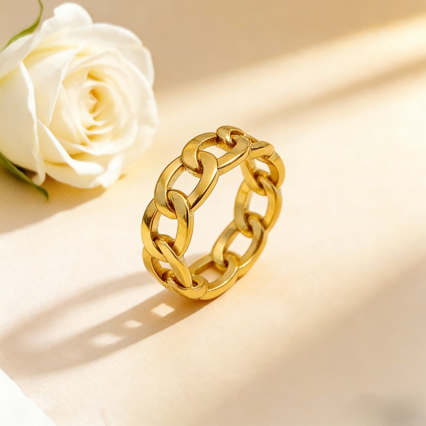 Women's Titanium Steel Thick Hemp Flowers Chain Cut Hollow Ring