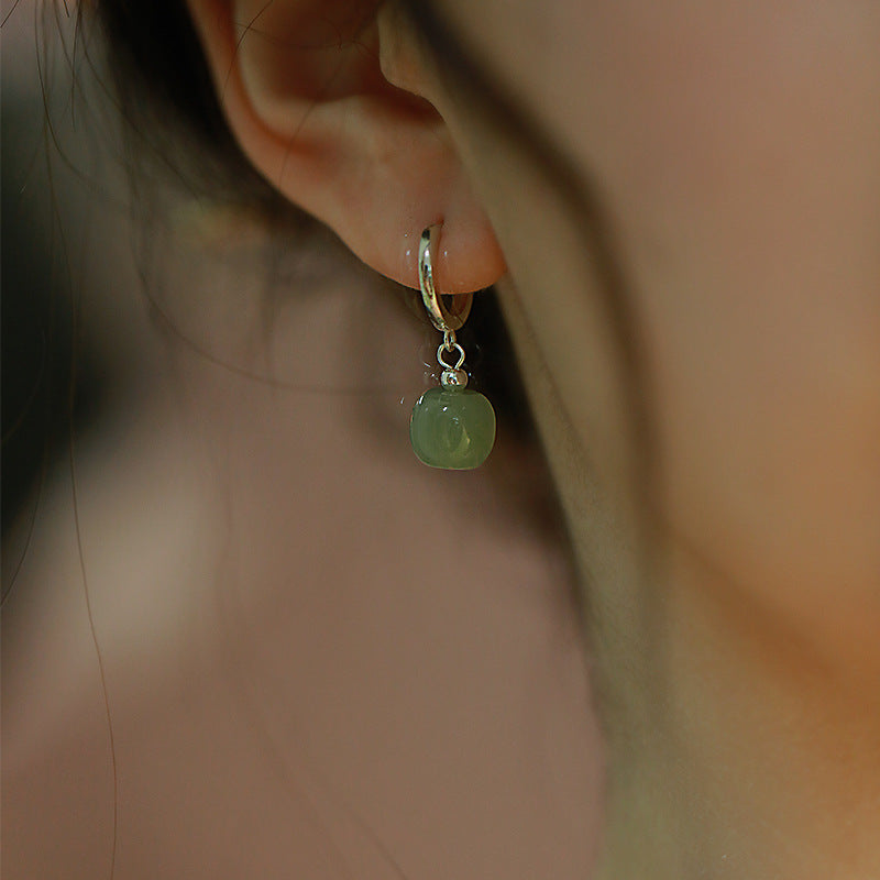 Women's Jade Chinese Retro Style Ear Clip Niche Design Advanced Earrings