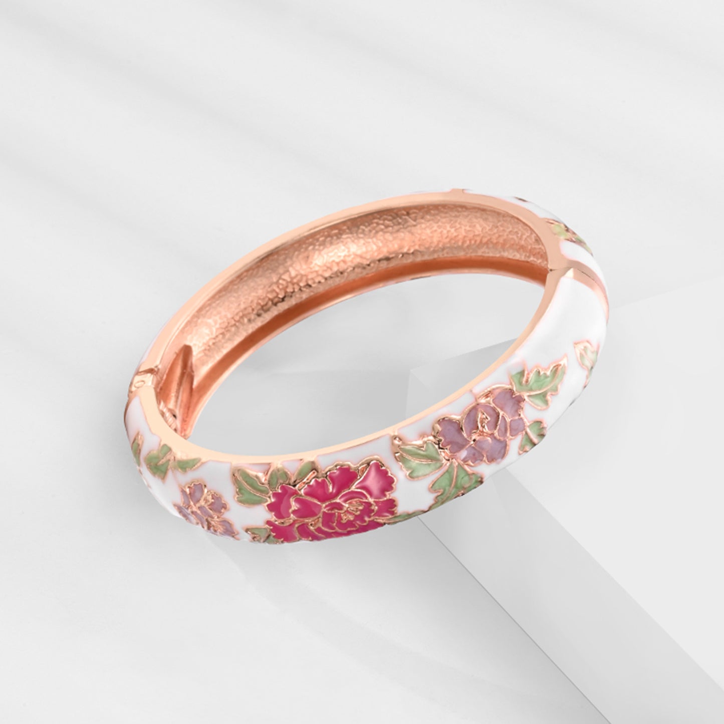 Darcy Cloisonne White Dripping Enamel Opening National Bracelet