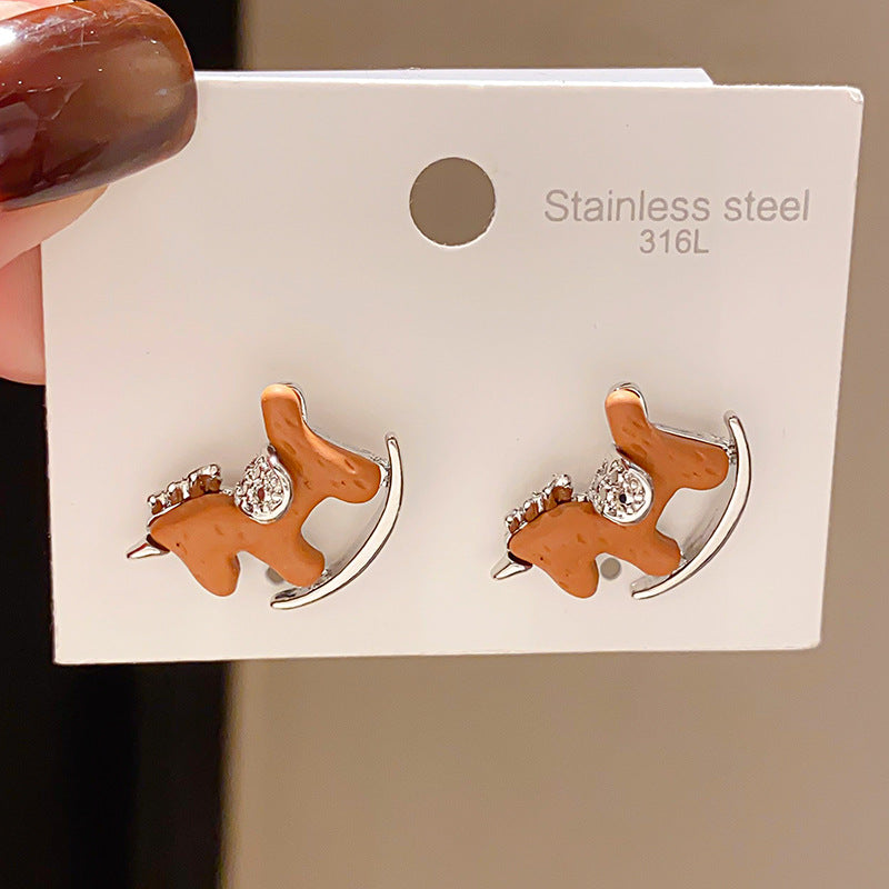 Sier Resin Pony Flower Life Personality Retro Cartoon Earrings