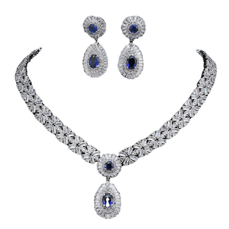 Fashion Bridal Round Zirconium Paraffin Inlaid Jewelry Set