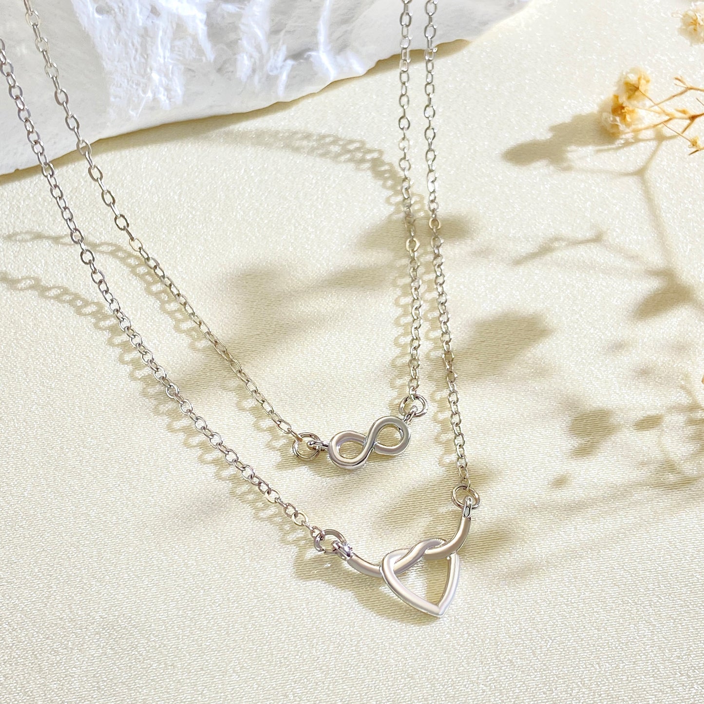 Infinite Love Female Style Creative Interwoven Heart-shaped Twin Clavicle Necklaces