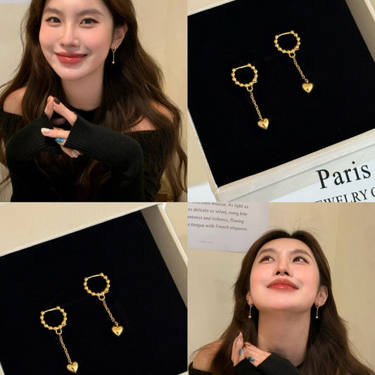 Fall Elegant Heart Tassel Clip Niche Temperament Rings