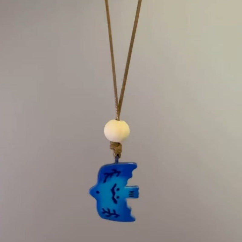 Women's Fun Cute Big Ears Ceramic Puppy Necklace