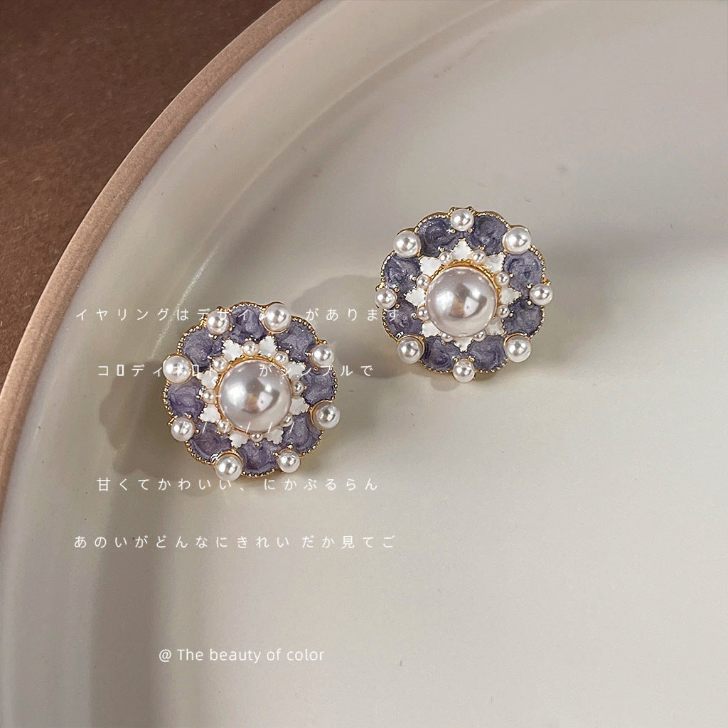 Sier-plated Needle Plated Drip Glazed Purple Stud Earrings