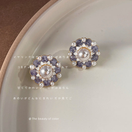 Sier-plated Needle Plated Drip Glazed Purple Stud Earrings