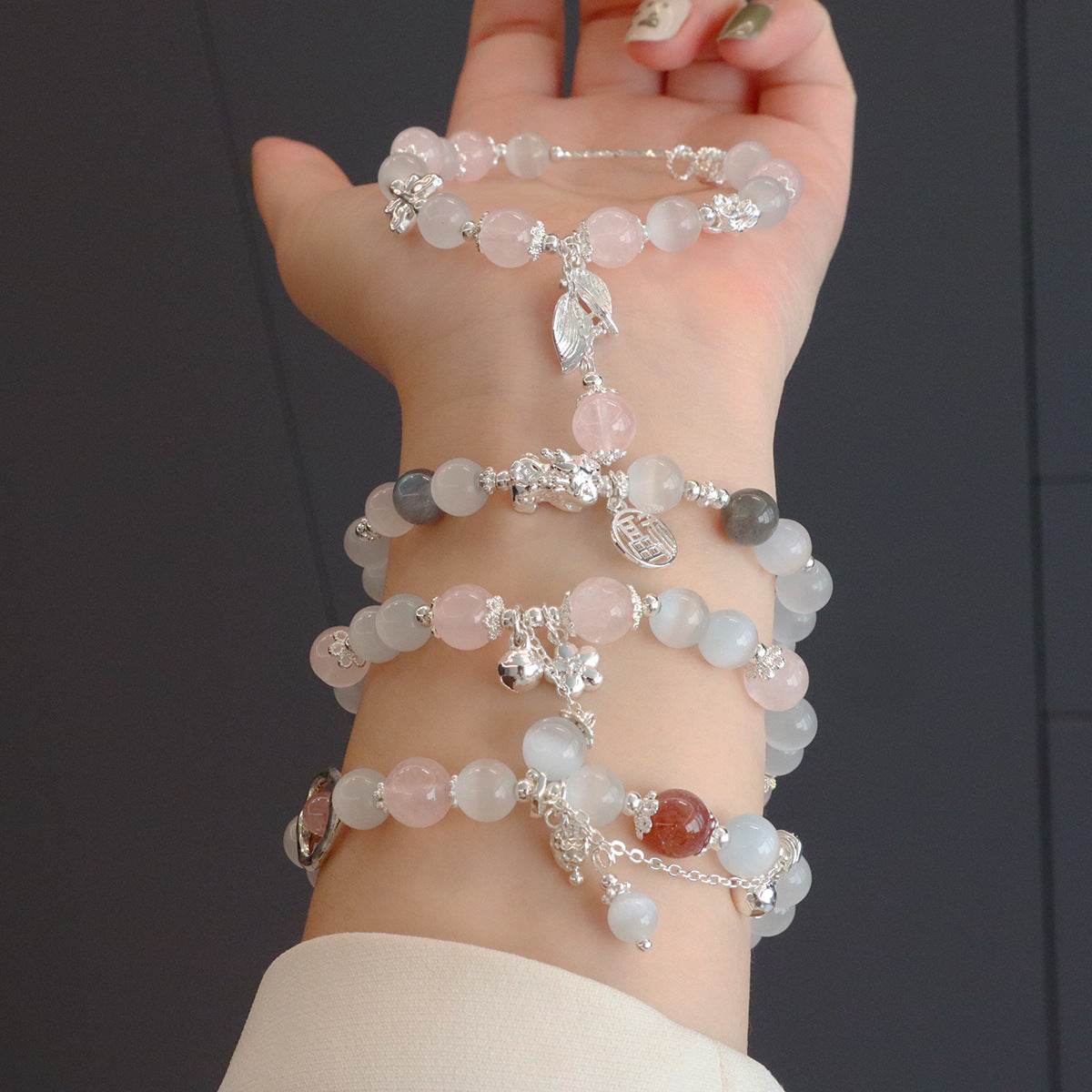 Strawberry Pink Crystal Opal Blessing Card Bracelet