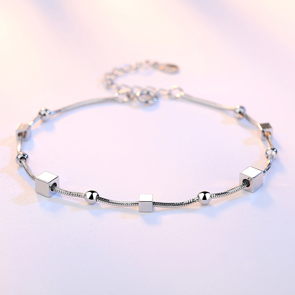 Bracelets en argent pour femmes, perles rondes, mode coréenne