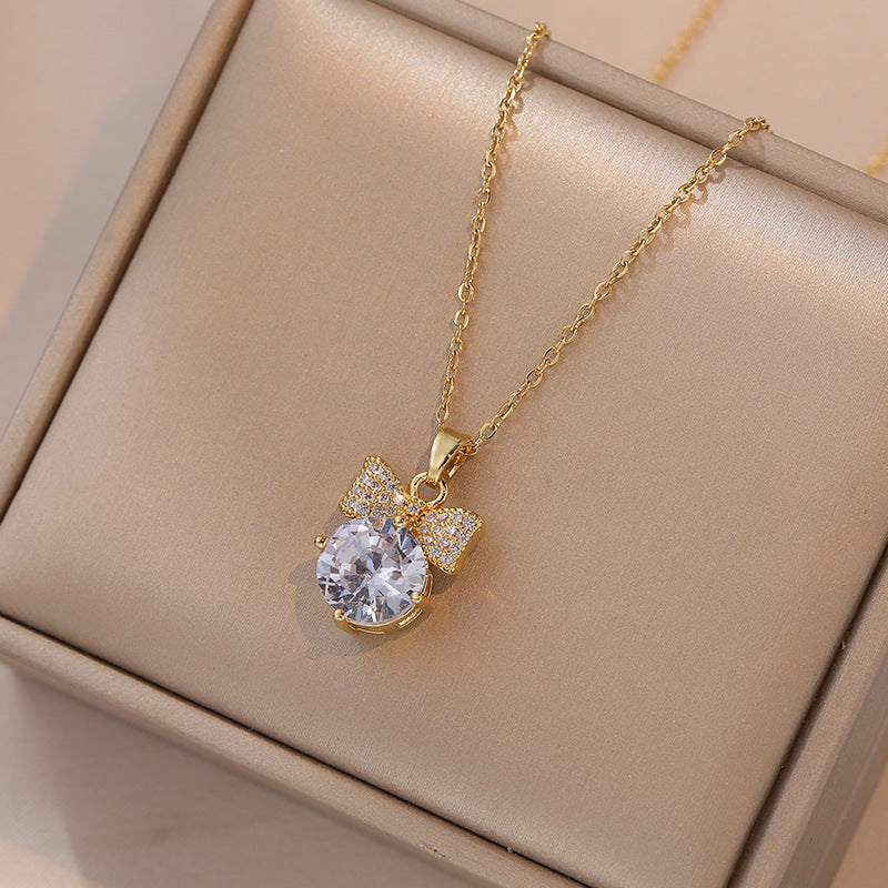 Women's Gold Bow Zircon Minority Design Clavicle Necklaces