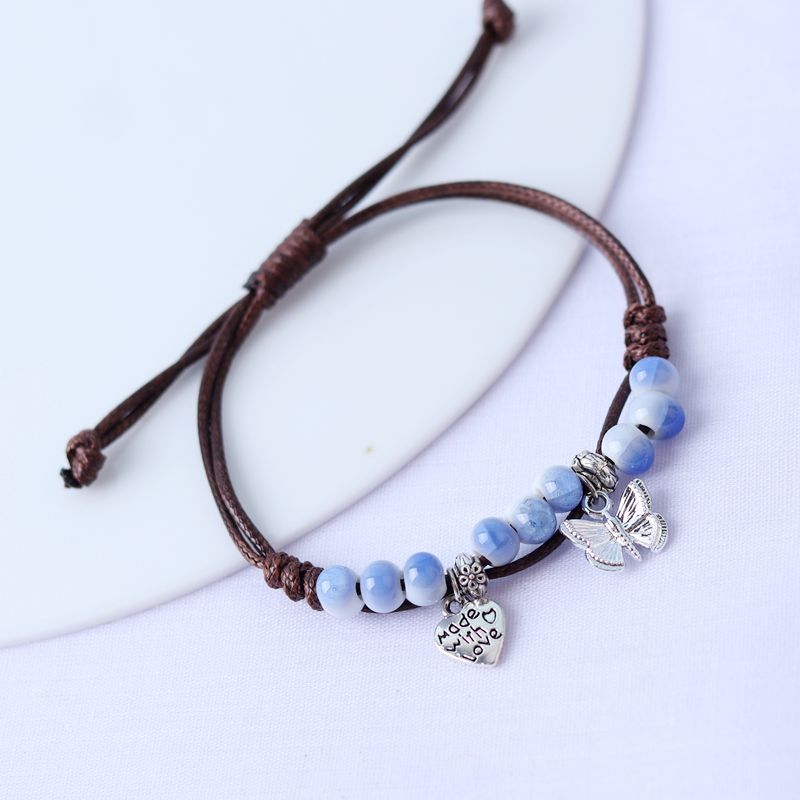 Chinese Retro Butterfly Niche Ceramic Decorative Woven Hand Bracelet