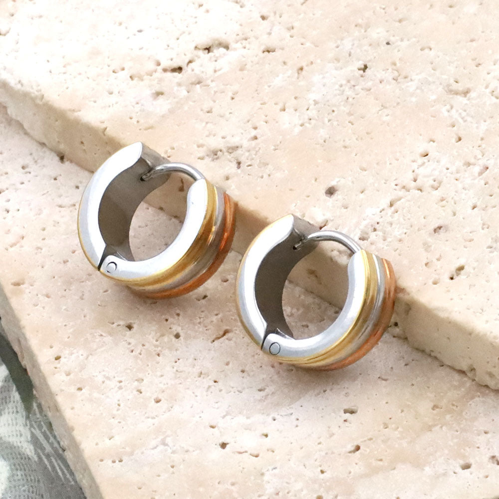 Simple Golden Ear Clip Titanium Steel Round Rings