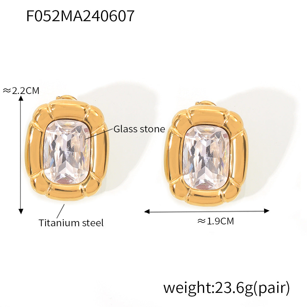 Simple Design Diamond Titanium Steel Gold-plated Jewelry Set