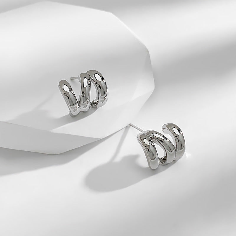 Without Pierced Mosquito Coil Three Rows Shaped Design Graceful Simple Earrings