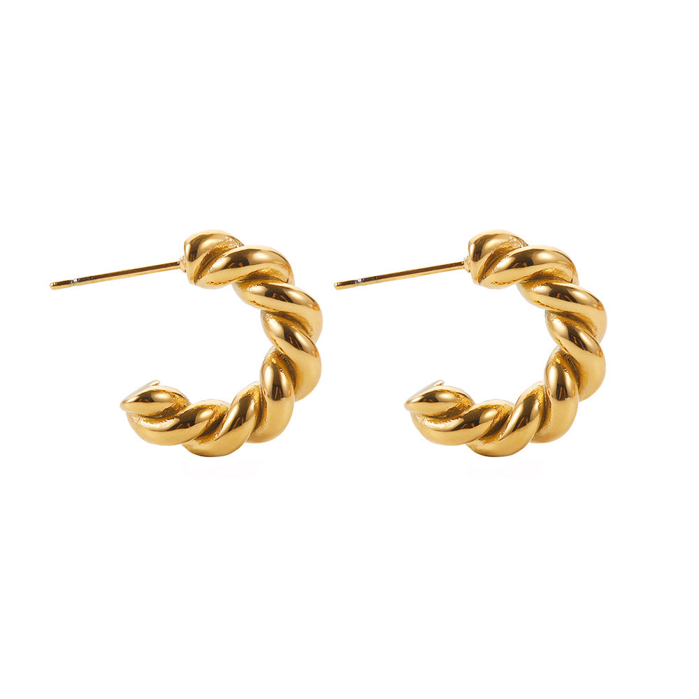 Boucles d'oreilles femme en acier inoxydable plaqué or spirale torsadée