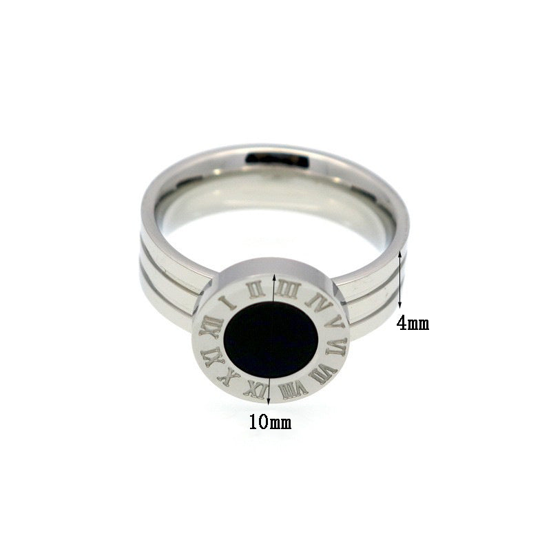 Stainless Steel Roman Digital Welding Round Drop Black Oil Rings