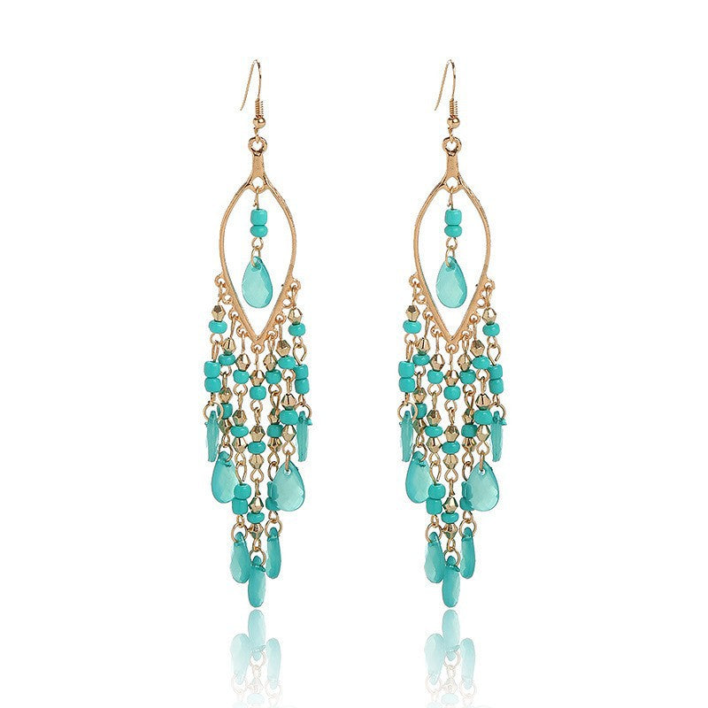 Ethnic Style Tassel Long Bohemian Crystal Yunnan Summer Earrings