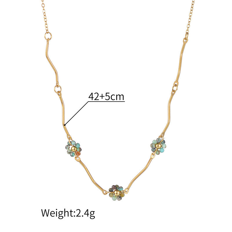 Women's Stainless Steel Gold-plated Acrylic Color Bead Necklaces