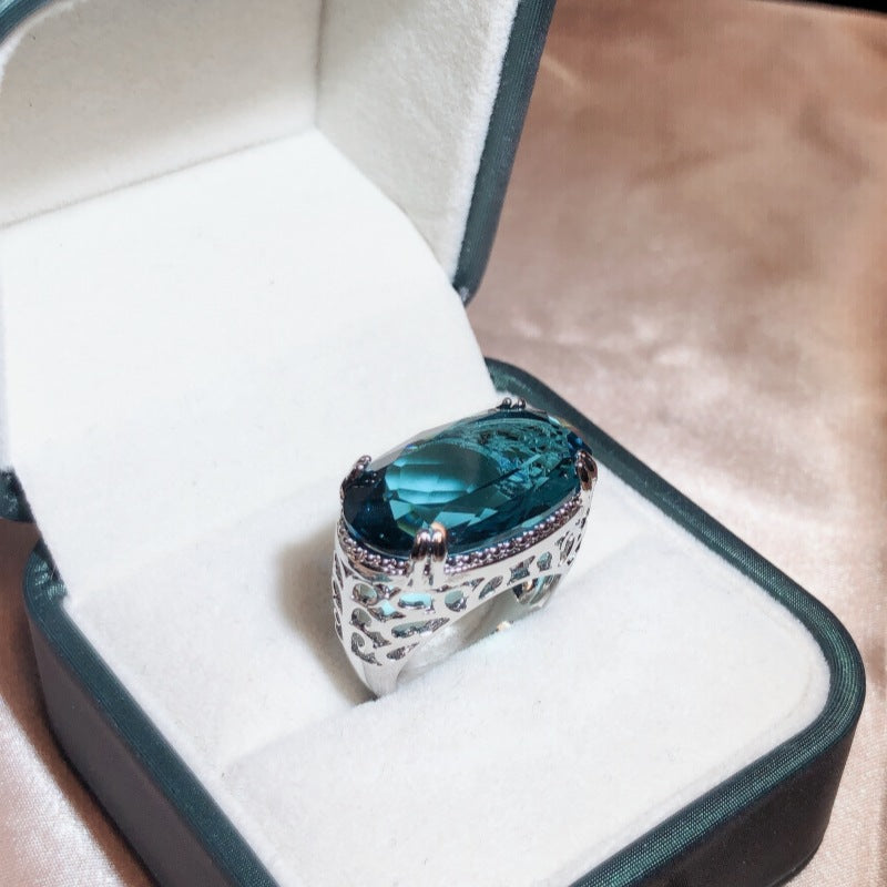 Women's Party Light Blue Big Gem Sier Rings