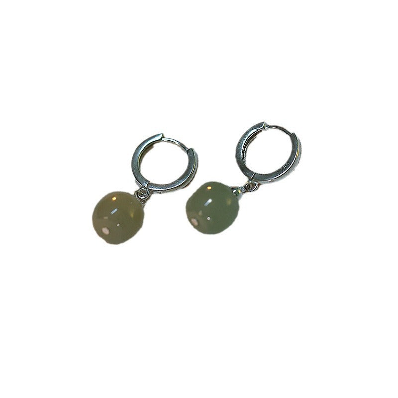 Women's Jade Chinese Retro Style Ear Clip Niche Design Advanced Earrings