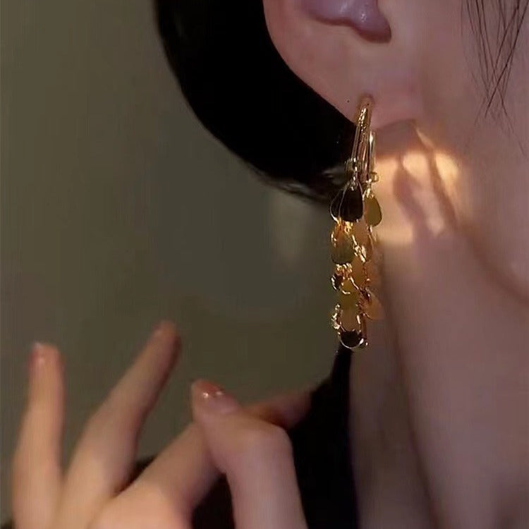 Metal Sequins Tassel Female Wheat Ear Clip Fashion High Earrings