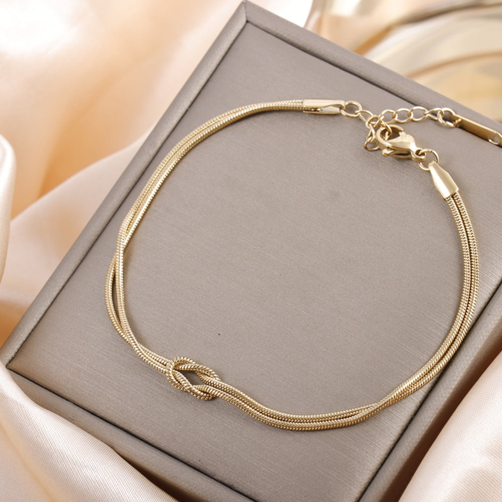 Titanium Steel Double Layer Twin Knotted Simple Affordable Luxury Fashion Jewelry Set