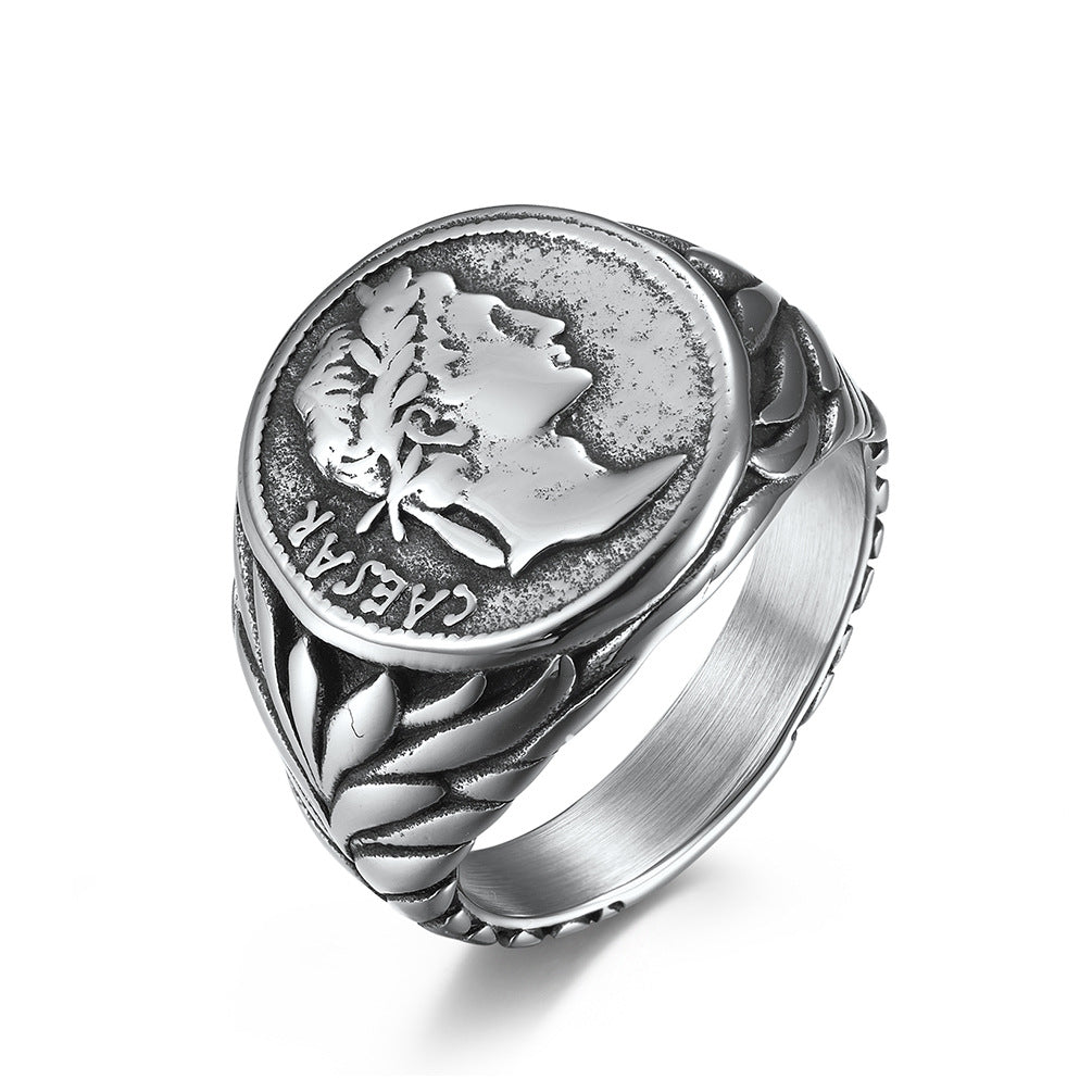 Empire Caesar Stainless Steel Vintage Coin Head Rings