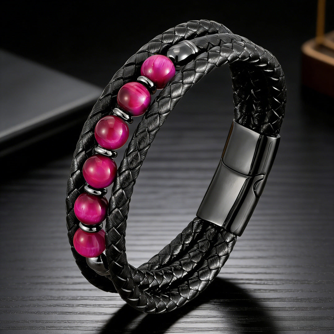 Men's Woven Leather Color Beaded Source Bracelets