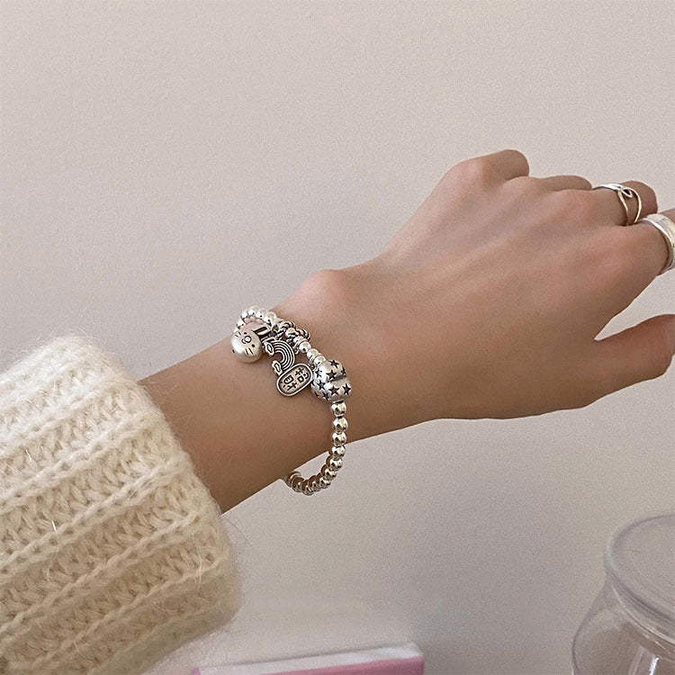 Light Luxury Minority Design Rabbit Bamboo Heart-shaped Beaded Female Retro Bracelet