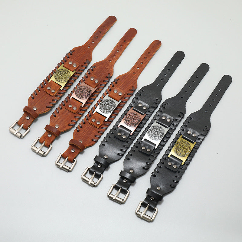 Men's Nordic Viking Pirate Cattle Leather Vintage Bracelets