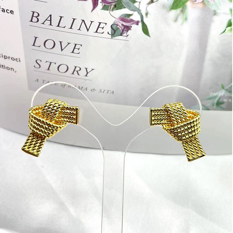 Real Gold Elegant Light Luxury Bow Trendy Stud Earrings