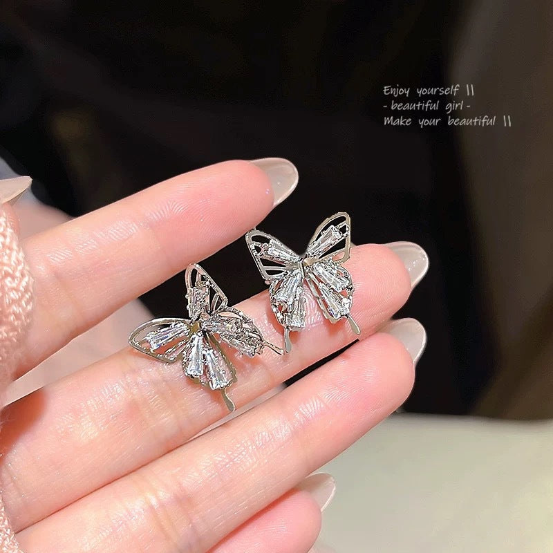Fairy Light Luxury Zircon Mori Style Butterfly Female Hollow Design Ear Clip