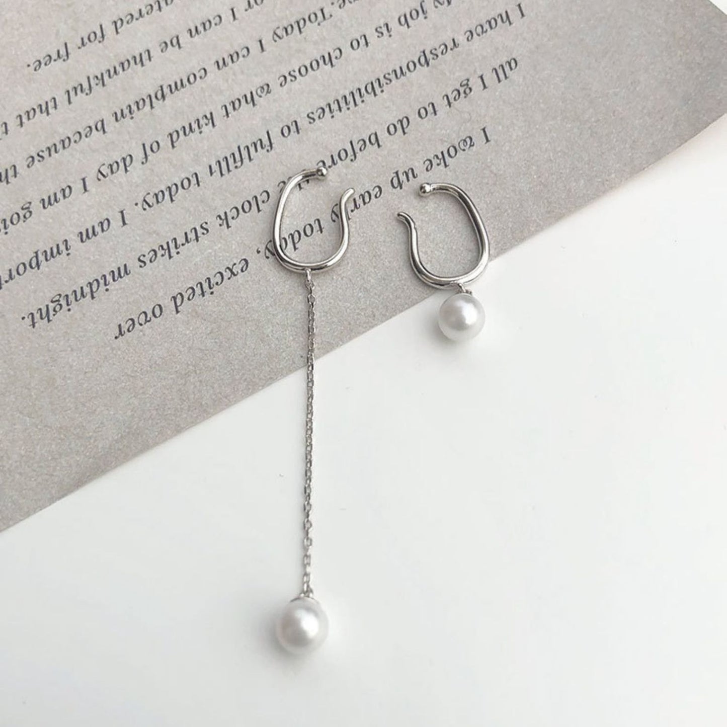 French Retro Painless Pearl Tassel Asymmetric Simple Ear Clip