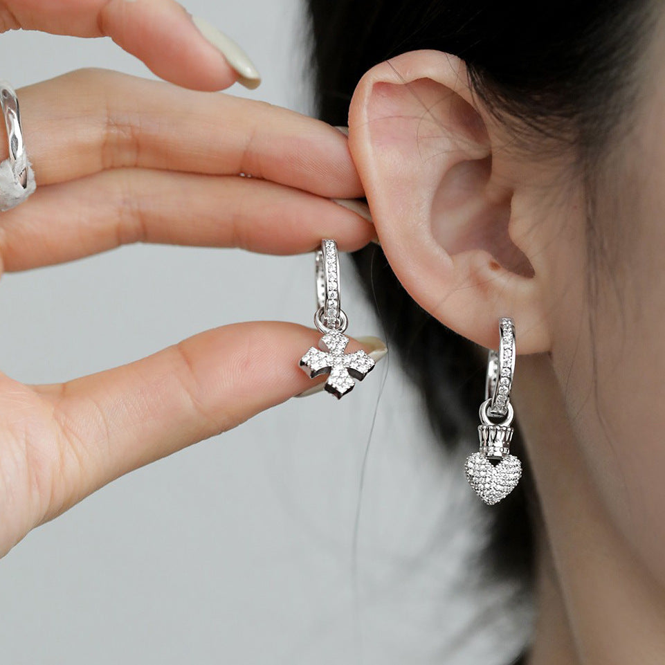 Shiny Cross Crown Love Heart Female Niche Design Rings