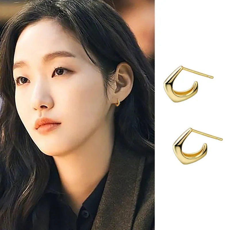 Gold High Sier Ear Clip Geometric Female Korean Earrings