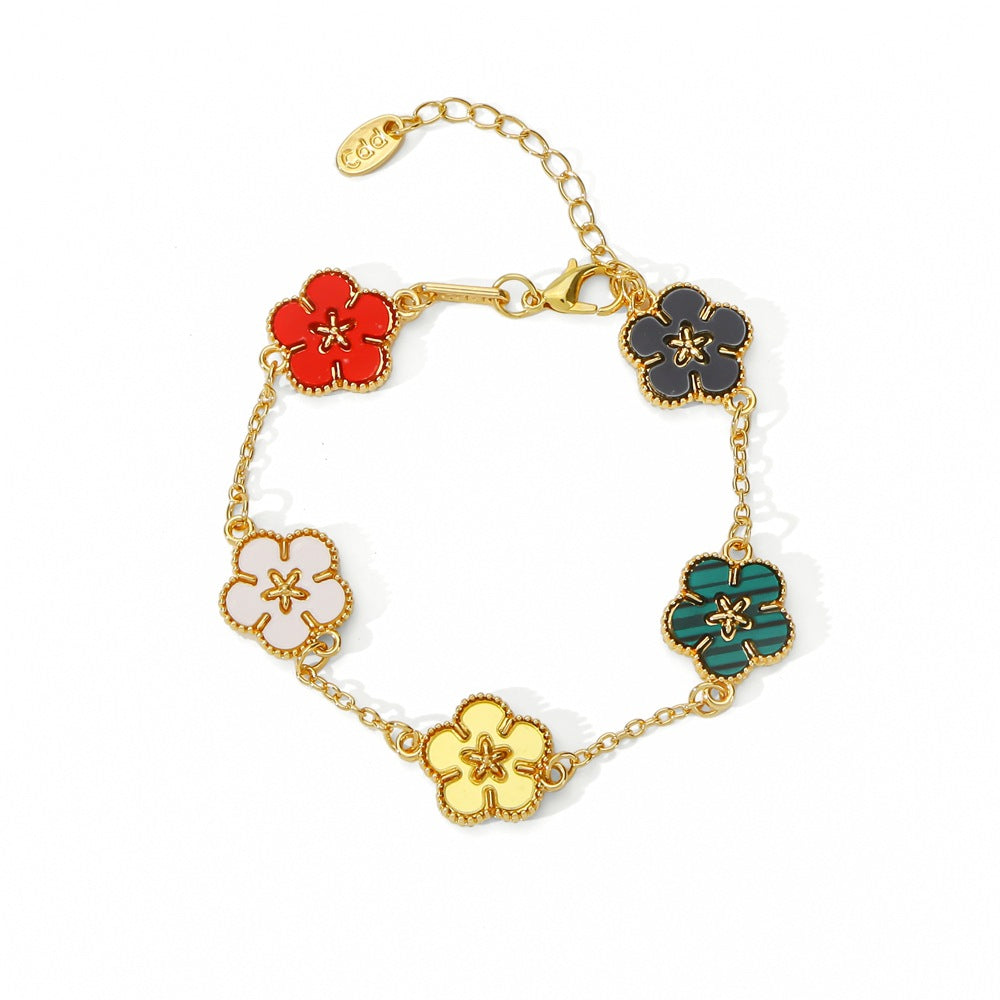 Women's Style Titanium Steel Five Gold Flower Pendant Bracelets