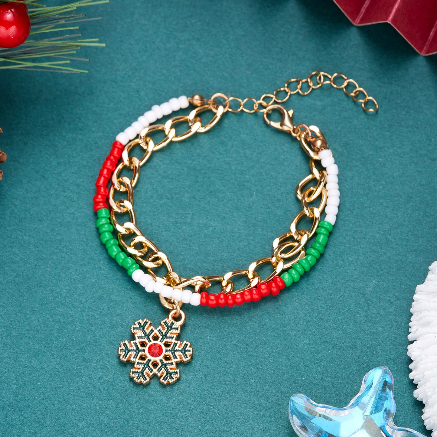 Christmas Holiday Snowman Beads Stringed Chain Bracelets