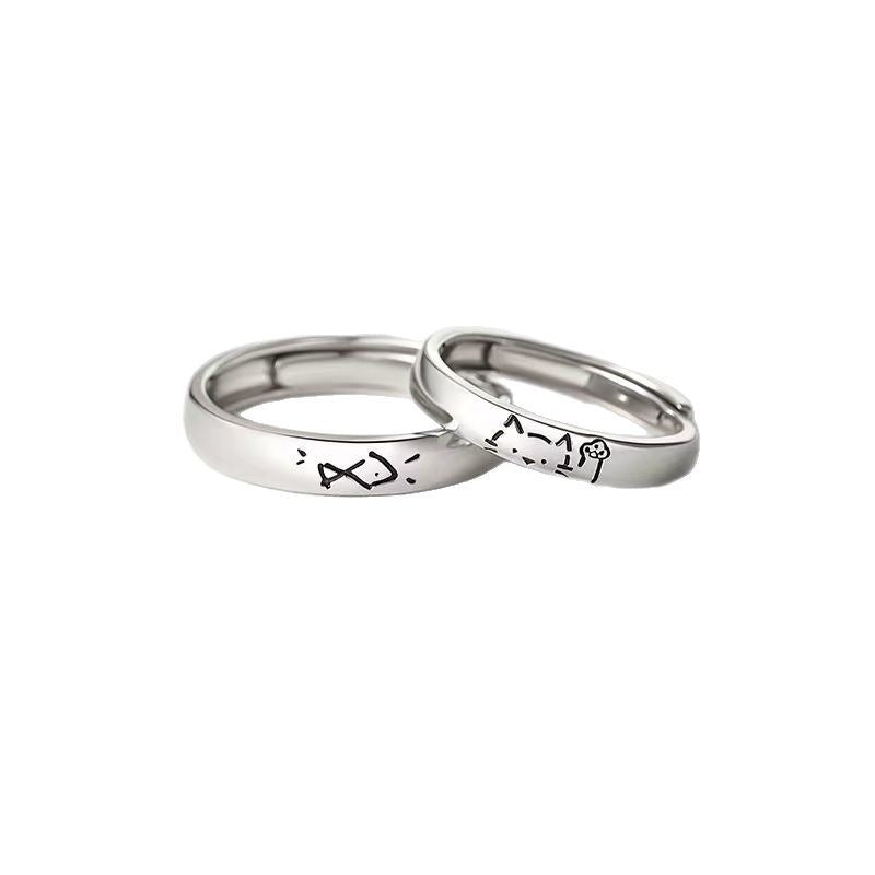 Fun Eat You Cat Fish Female Niche Design Style Open Rings