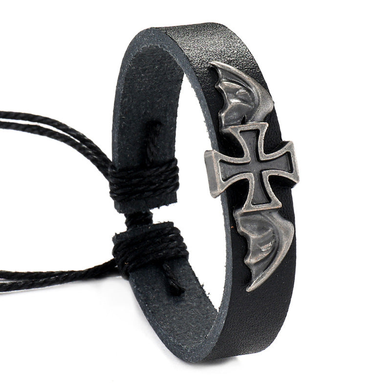 Men's Simple Vintage Weave Leather Cross Adjustable Bracelets