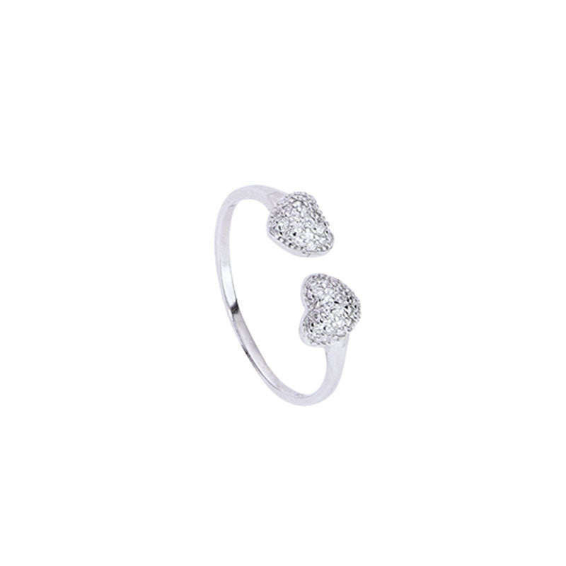 Women's Sterling Sier Zircon Heart-shaped Design Niche Rings