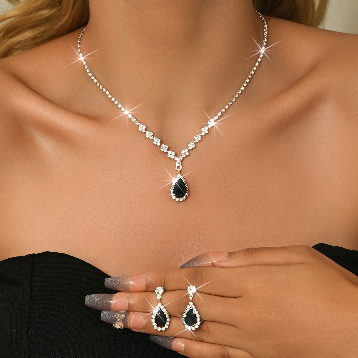 Women's Bridal Rhinestone Zircon Wedding Dress High Sense Jewelry Set