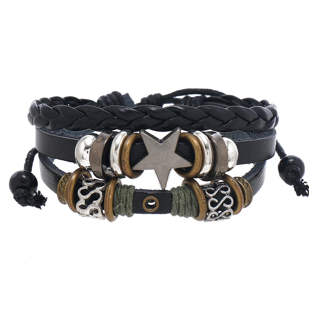 Perlenbesetzte fünfzackige Stern-Leder-Modetrend-Armbänder